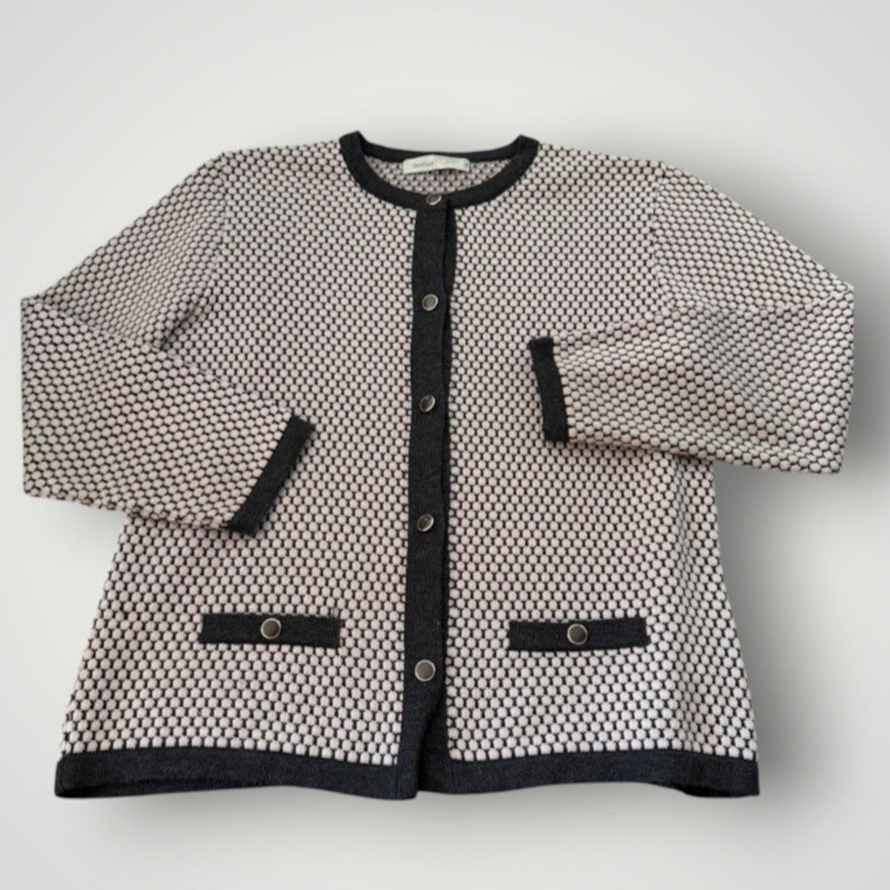 Skovhuus Cardigan Women XL Grey Pink Honeycomb Knit Button Denmark Scandi Layer